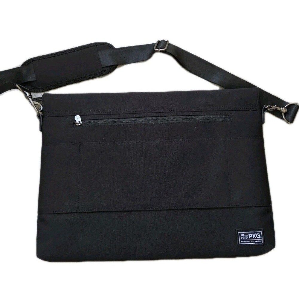 PKG Black Messenger Bag Laptop Tablet Crossbody Briefcase Travel Work Unisex EUC